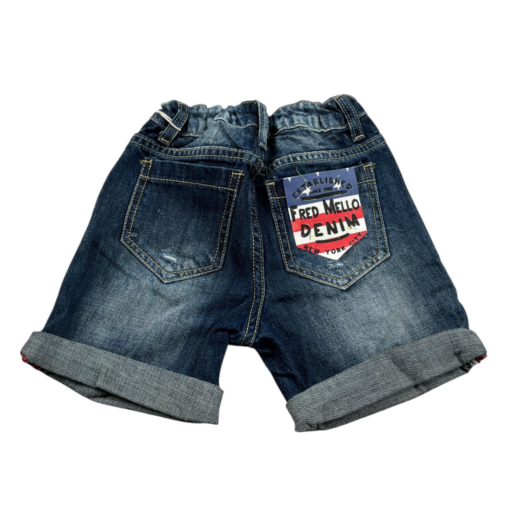 Fred Mello Bermuda In Denim tinta unita con Girovita Regolabile Blu per Bambino 018699 BLU FRED MELLO 