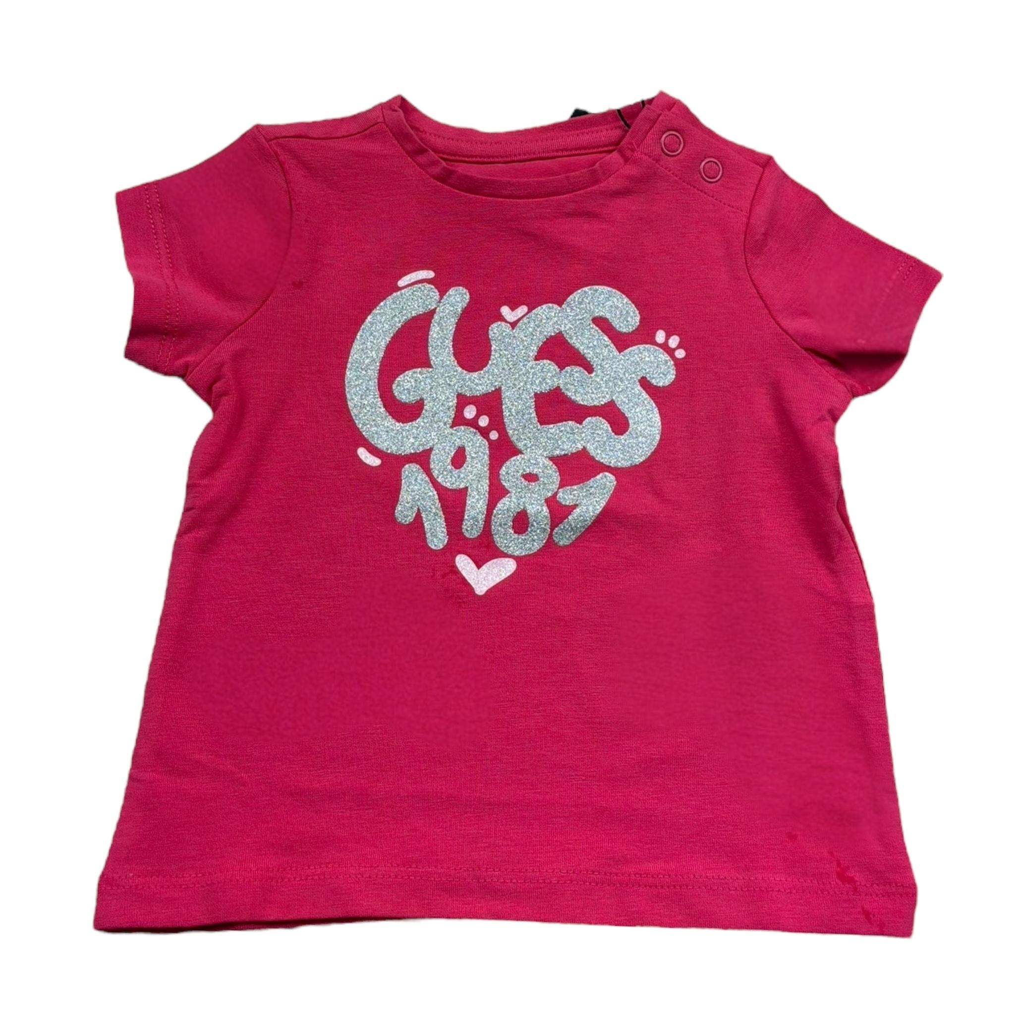 Guess T-Shirt Girocollo Tinta Unita con Stampa per Neonata A5RI00KYW4 ROSA GUESS 