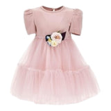 Monnalisa Abito Mezza Manica Tinta Unita con Tulle per Bambina 11D910 ROSA MONNALISA 