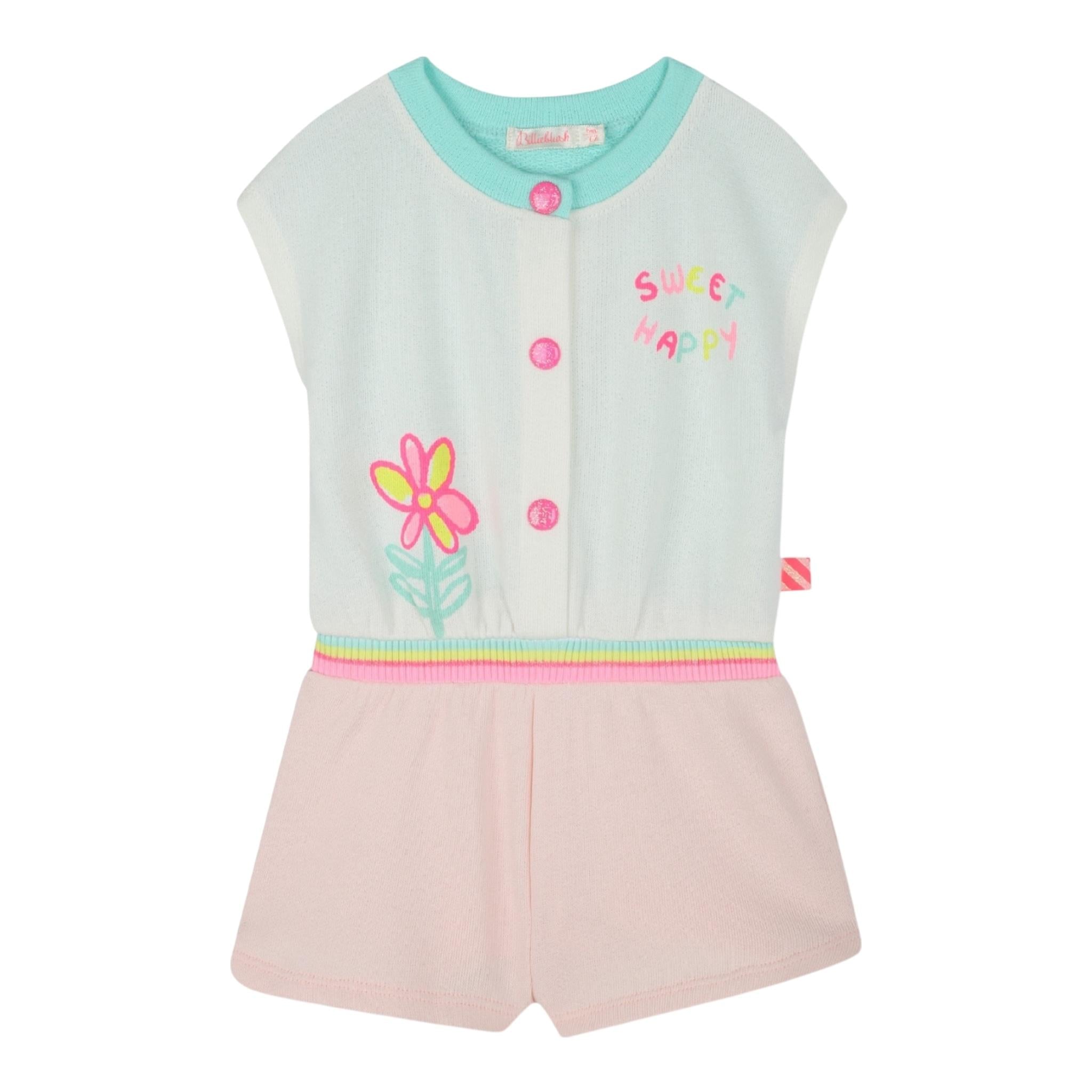Billieblush Tuta Intera Tricolore con Bottoni Mezza Manica per Neonata U21028 BIANCO BillIEBLUSH 