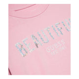 Guess Einfarbiges T-Shirt mit Rundhalsausschnitt und rosa Logo-Print für Baby-Mädchen
