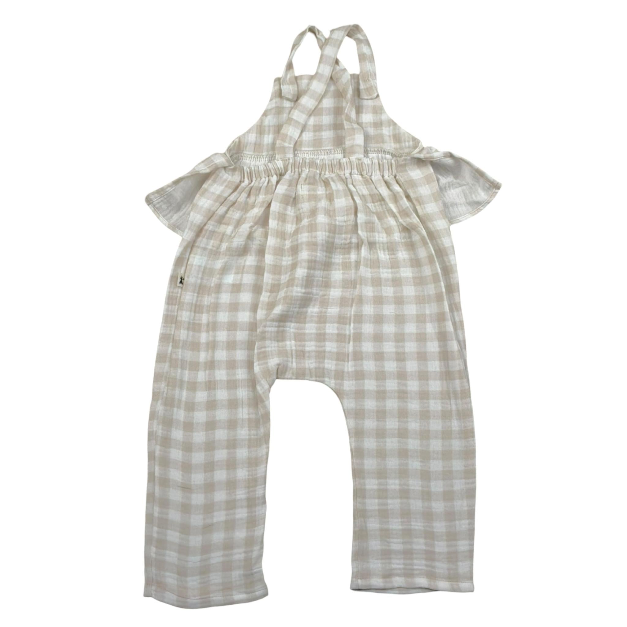 Petit Indi Tuta Intera Bicolore con Fantasia A Quadri per Bambina SS25B2115XXN BIANCO/BEIGE PETIT INDI 