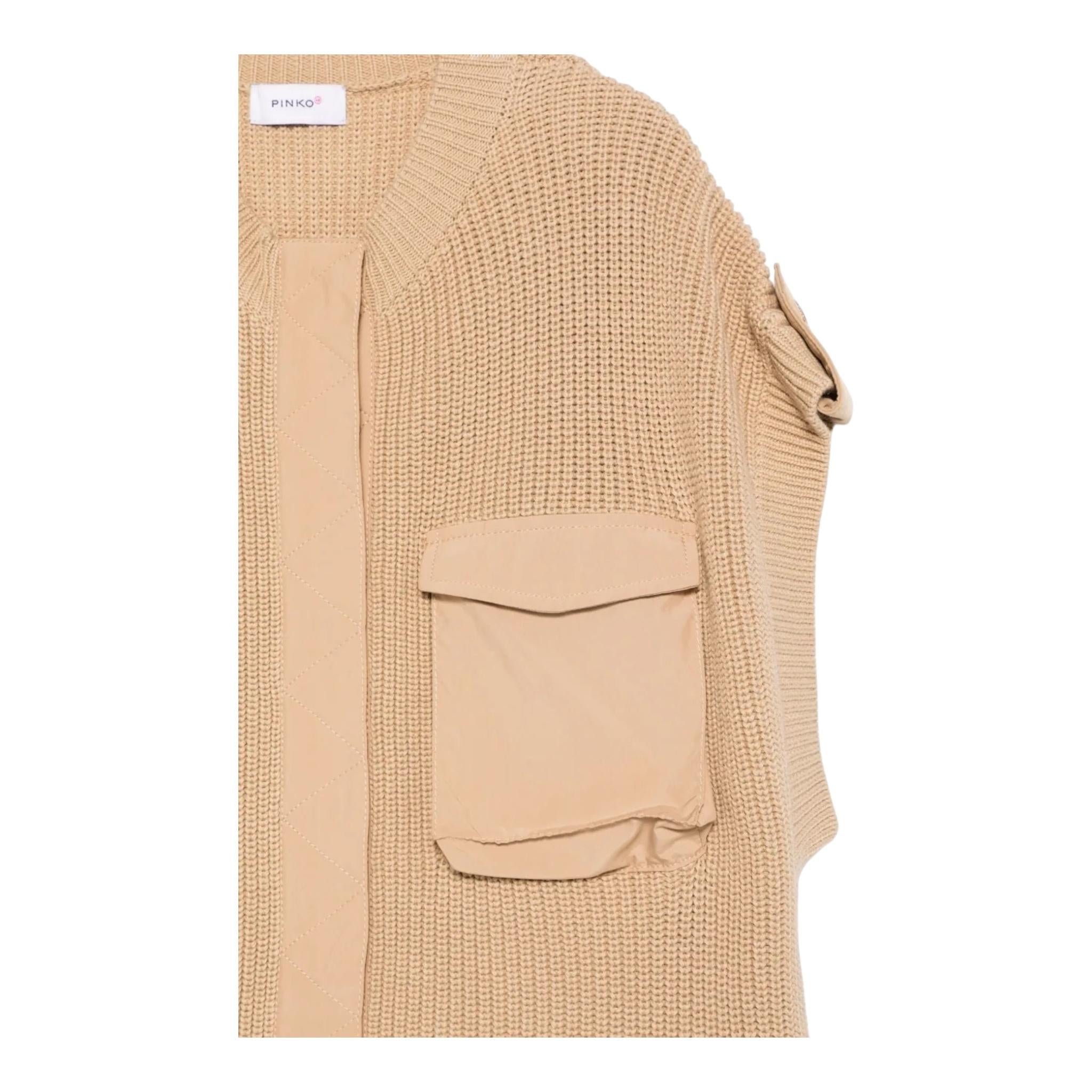 Pinko Gilet In Maglia Girocollo Tinta Unita per Bambina KFMA002 SABBIA PINKO 
