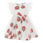 Monnalisa Abito Giromanica Tinta Unita Fantasia Fragole per Bambina 117923 BIANCO MONNALISA 