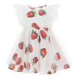 Monnalisa Abito Giromanica Tinta Unita Fantasia Fragole per Bambina 117923 BIANCO MONNALISA 