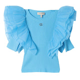 Twinset Einfarbiges T-Shirt mit Rundhalsausschnitt und hellblauen Rüschen für Baby-Mädchen