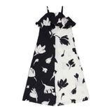 Meimeij Zweifarbiger Strampler mit Muster und Hosenträgern Schwarz/Creme für Baby Mädchen
