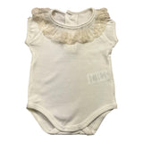 Tintenfisch-Bodysuit, halbe Ärmel, einfarbig, mit cremefarbenem Tüllkragen für Babymädchen