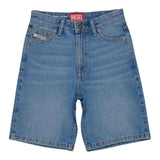 Diesel Bermuda Denim Einfarbig Verstellbare Taille Hellblau Für Jungen