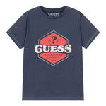Guess T-Shirt Gircollo Tinta Unita con Stampa per Neonato N2RI02K8HM0 BLU GUESS 