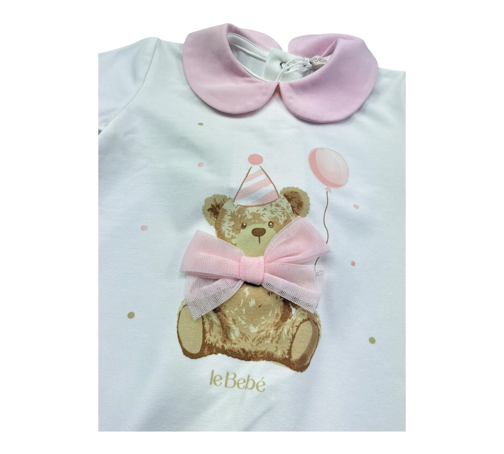 Le Bebe Pagliaccetto Mezza Manica Tinta Unita con Stampa per Neonata LBG6261 BIANCO LE BEBE 