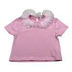 M+E' T-Shirt Girocollo Tinta Unita con Colletto Tulle per Neonata UE1772 ROSA M+E' 