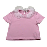 M+E' T-Shirt Girocollo Tinta Unita con Colletto Tulle per Neonata UE1772 ROSA M+E' 
