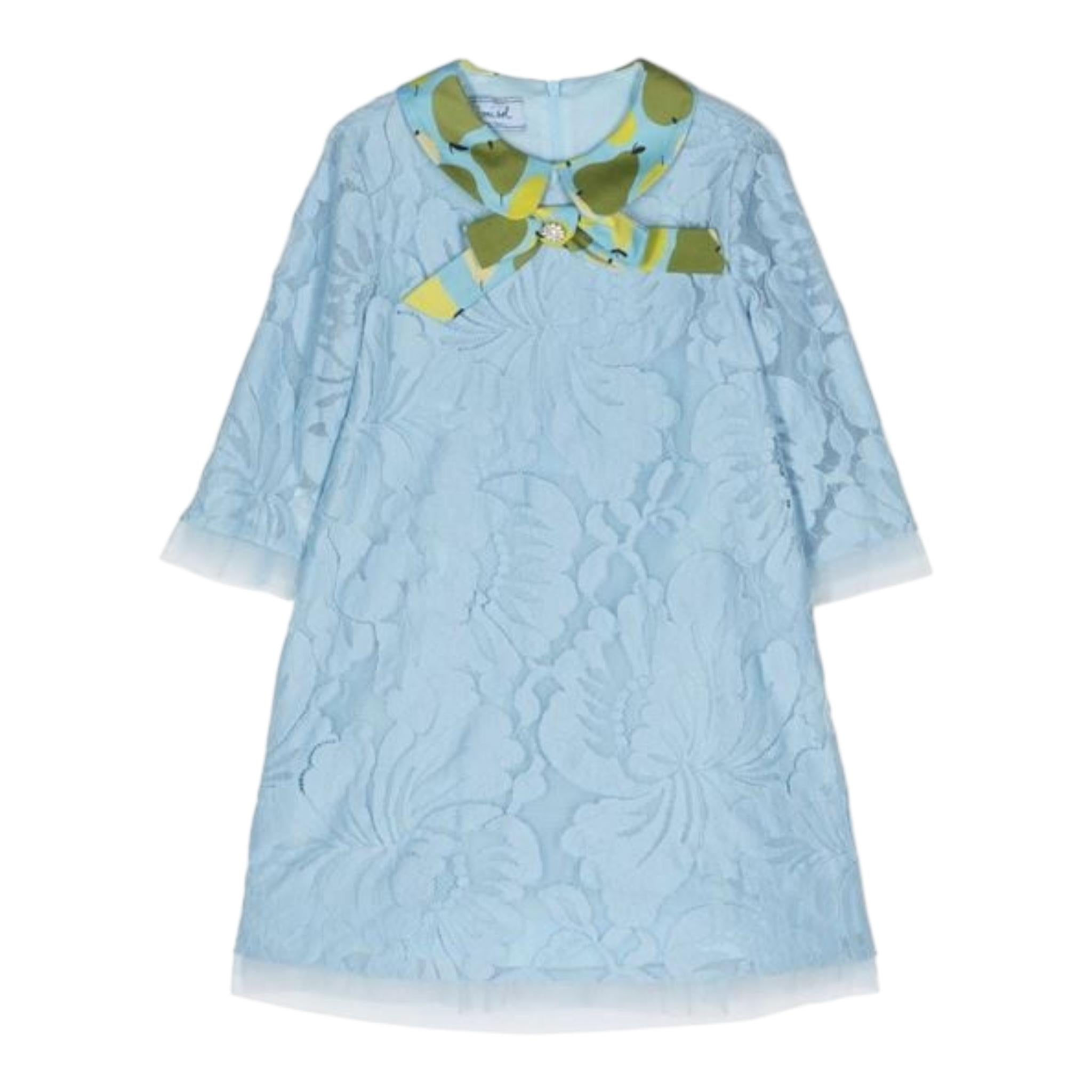 Mimisol Abito Tinta Unita Traforato con Ricami per Bambina MFAB63 AZZURRO MIMISOL 