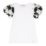 Miss Blumarine Einfarbiges T-Shirt mit Kontrastärmeln in Weiß für Mädchen