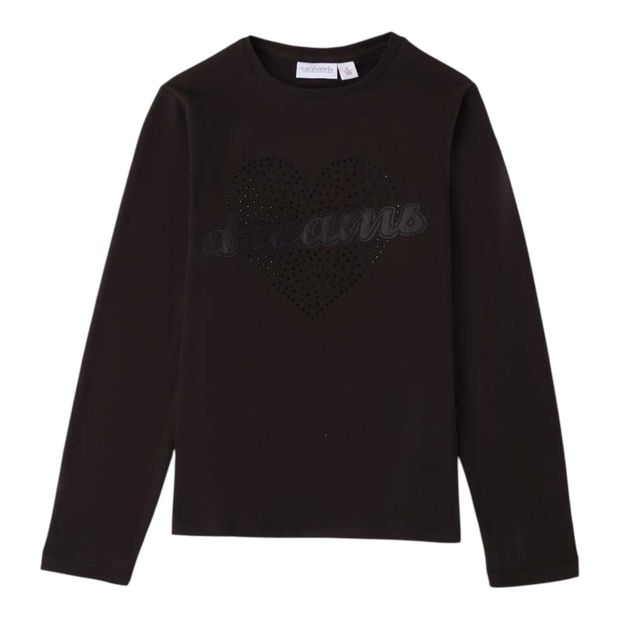 SARABANDA shirt girocollo tinta unita stampa brillantinata Nero per Bambina 0A755 NERO SARABANDA 