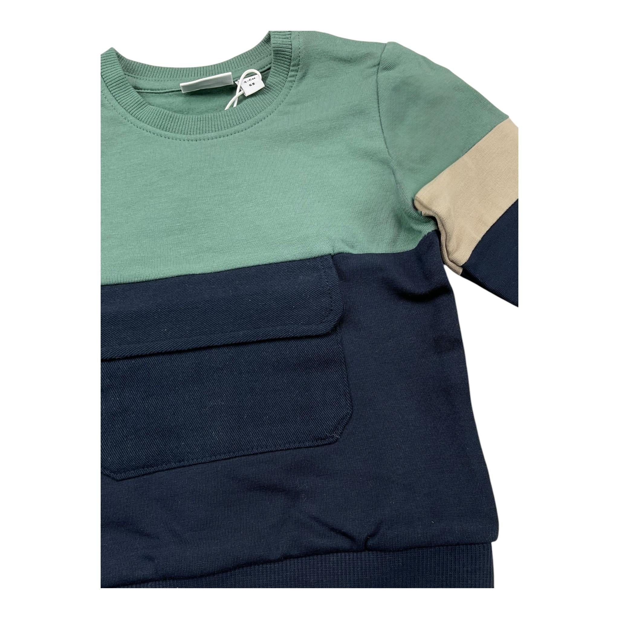 NAME.IT felpa chiusa bicolore girocollo con tasca Verde/blu per Neonato 13236280 VERDE/BLU NAME.IT 