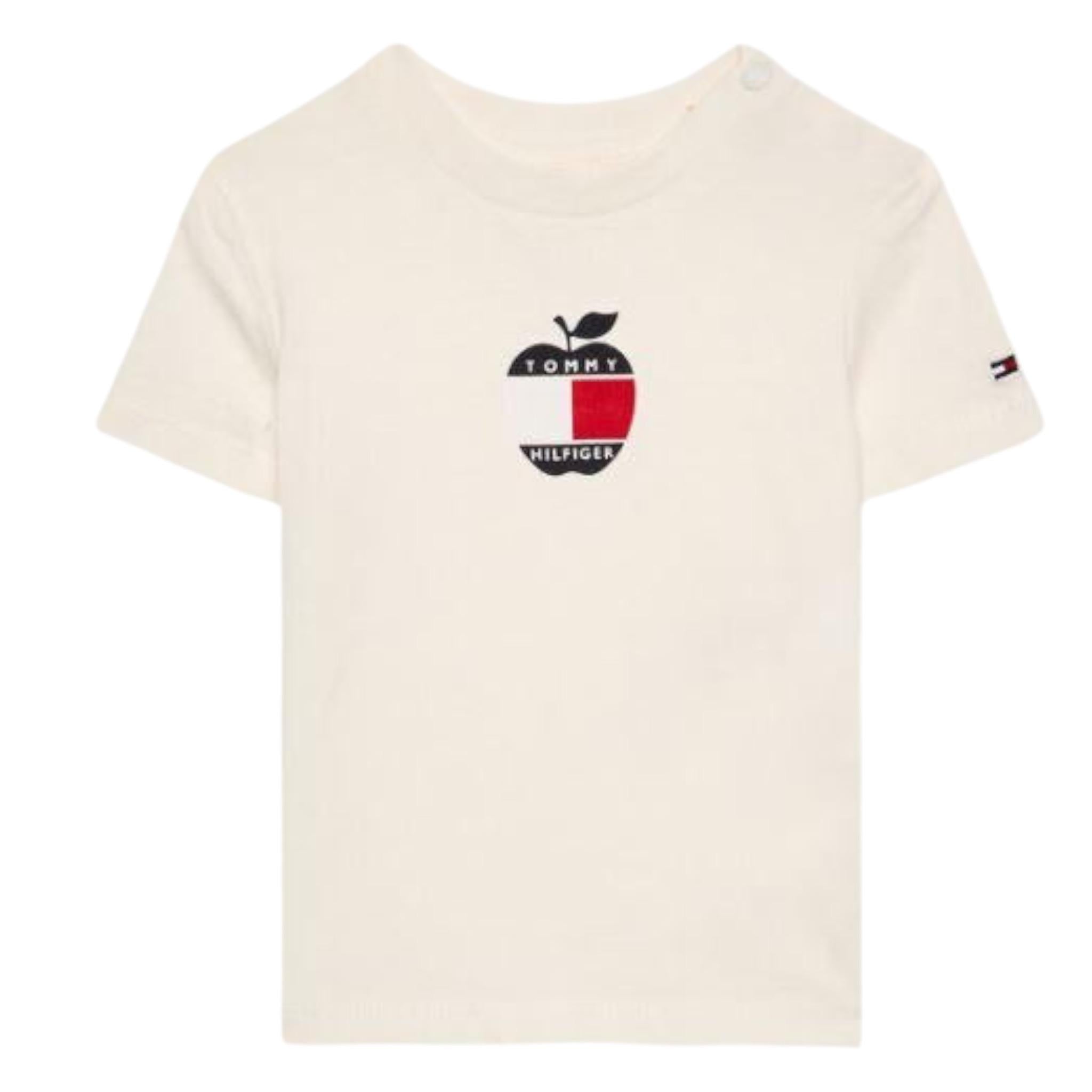 Tommy Hilfiger T-Shirt Girocollo tinta unita con Stampa Panna per Neonato KN0KN01569 PANNA TOMMY HILFIGER 