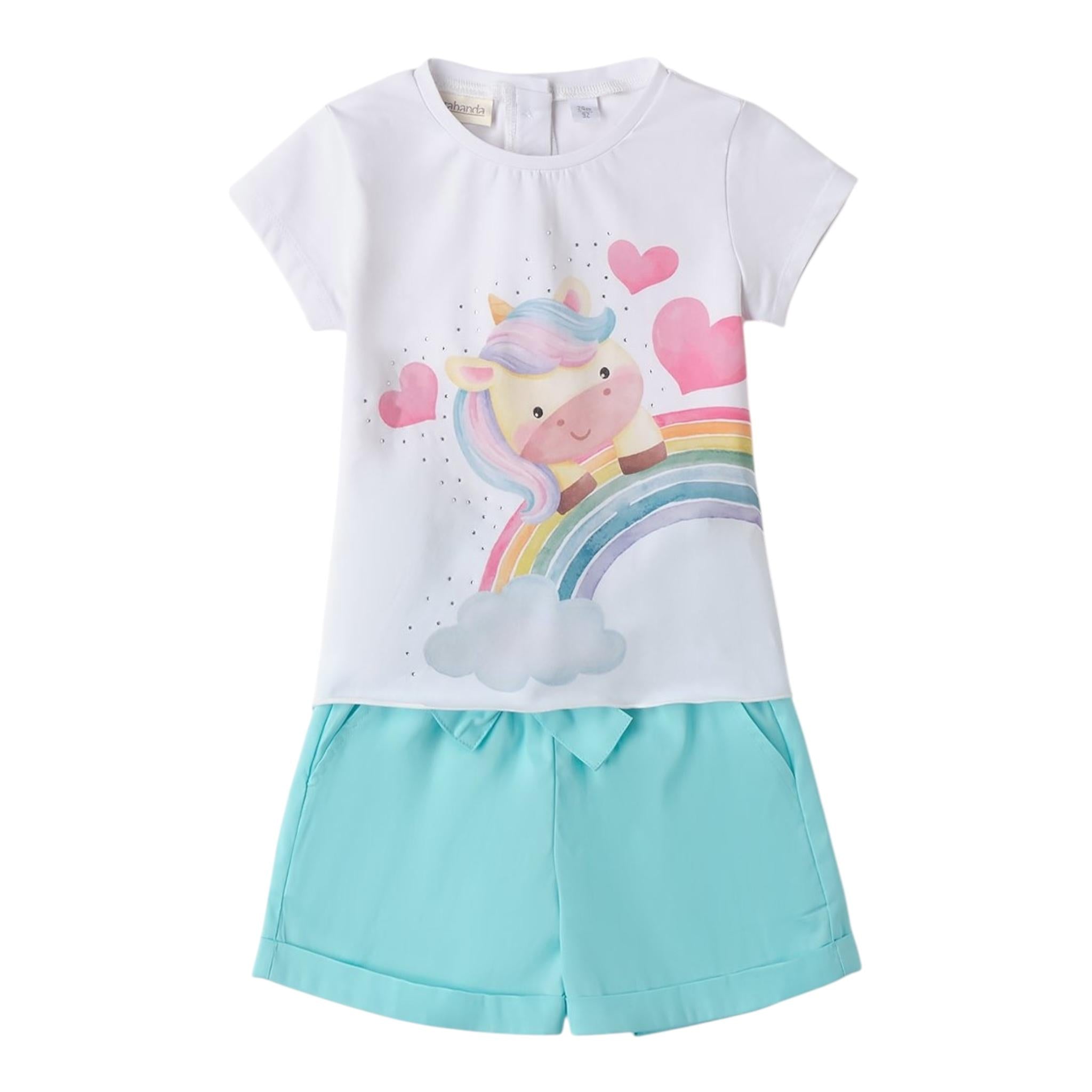 Sarabanda Completo 2 Pezzi T-Shirt-Short per Neonata 0B213N BIANCO/AZZURRO SARABANDA 