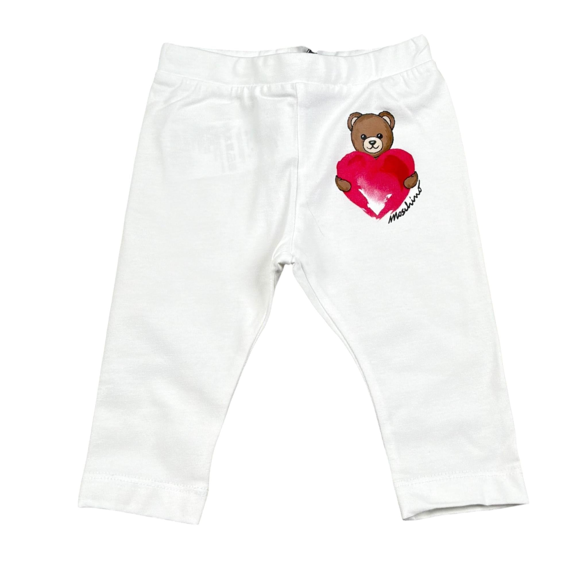 Moschino Leggins Tinta Unita con Stampa per Neonata MIP032 BIANCO MOSCHINO 