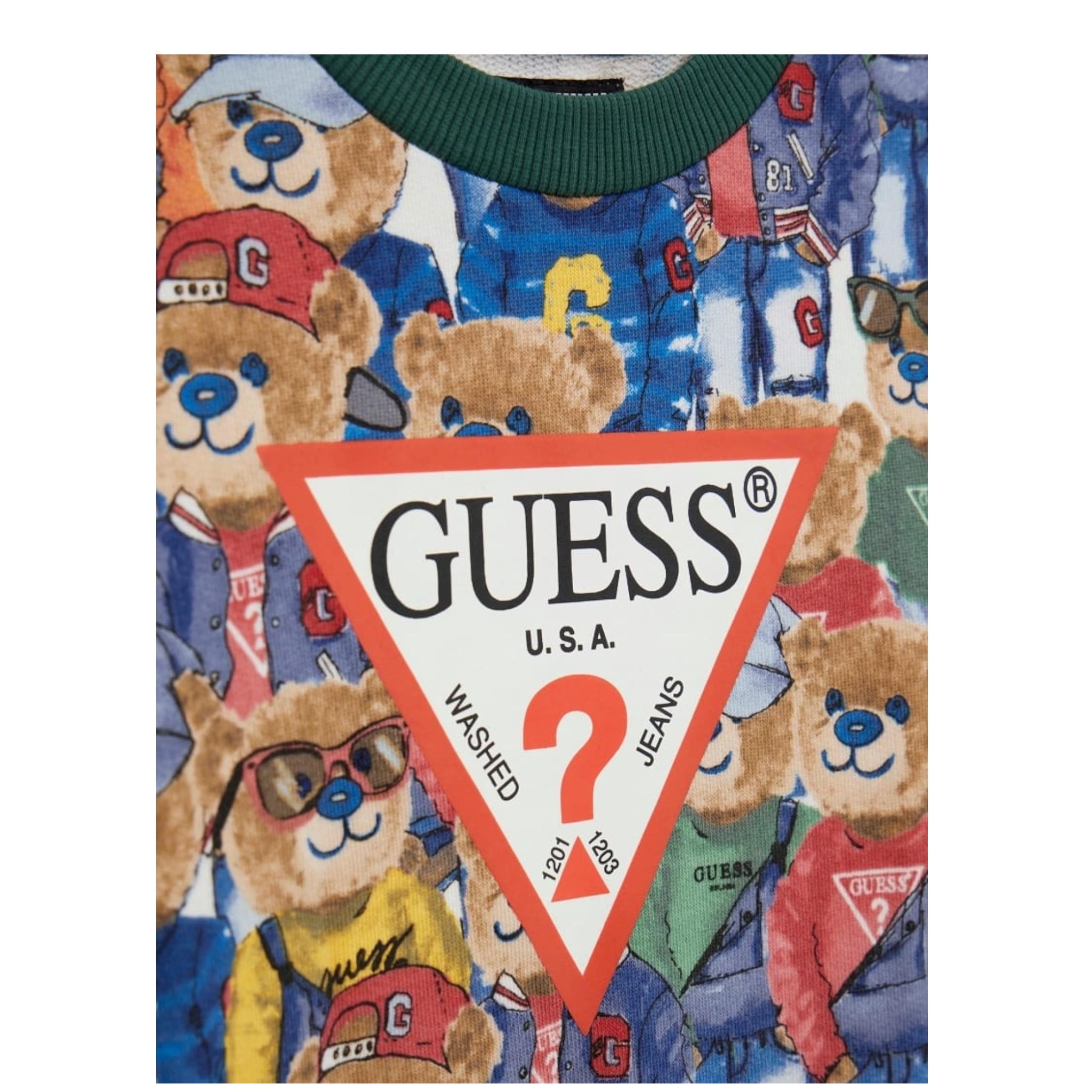 Guess Felpa Tinta Unita Girocollo con Stampa Orsi per Neonato N5RQ03KA6R4 BIANCO GUESS 