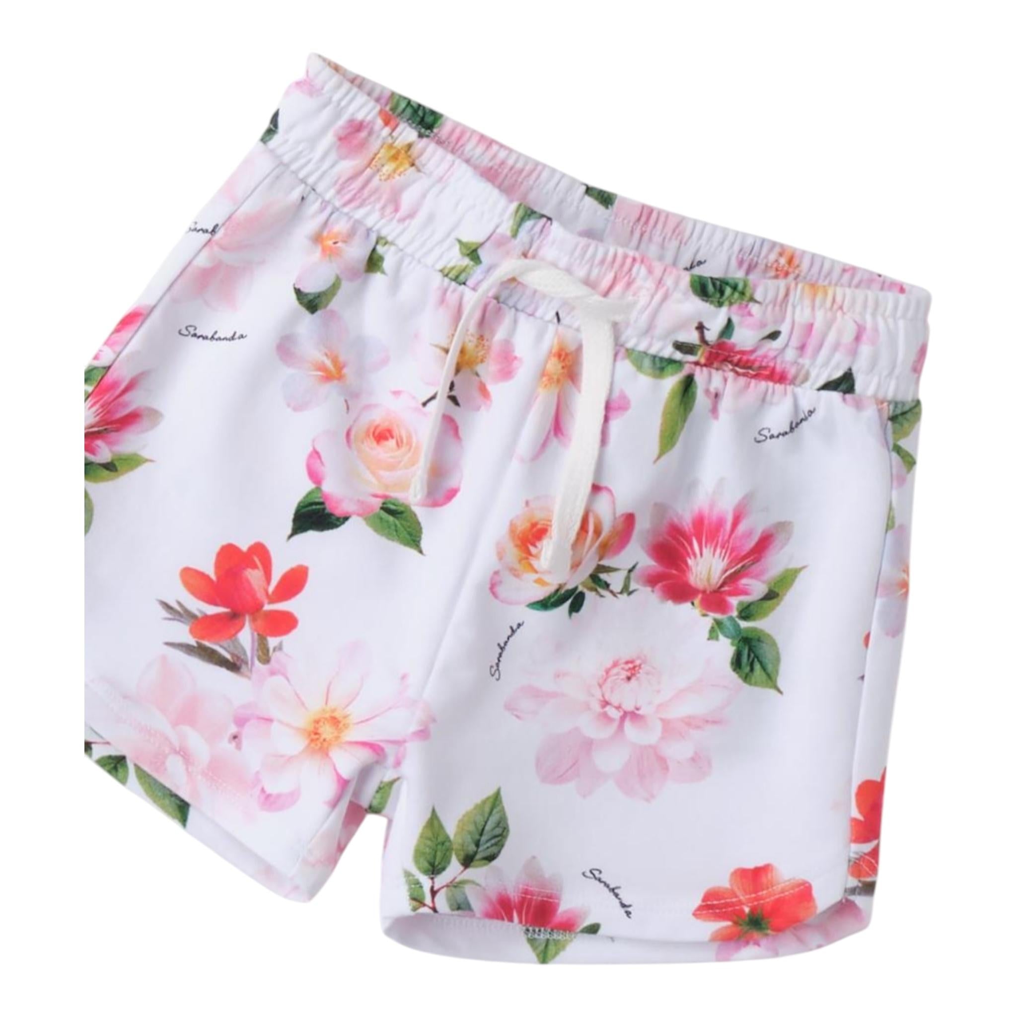 Sarabanda Short Tinta Unita con Fantasia Fiori per Neonata 0B221N BIANCO SARABANDA 