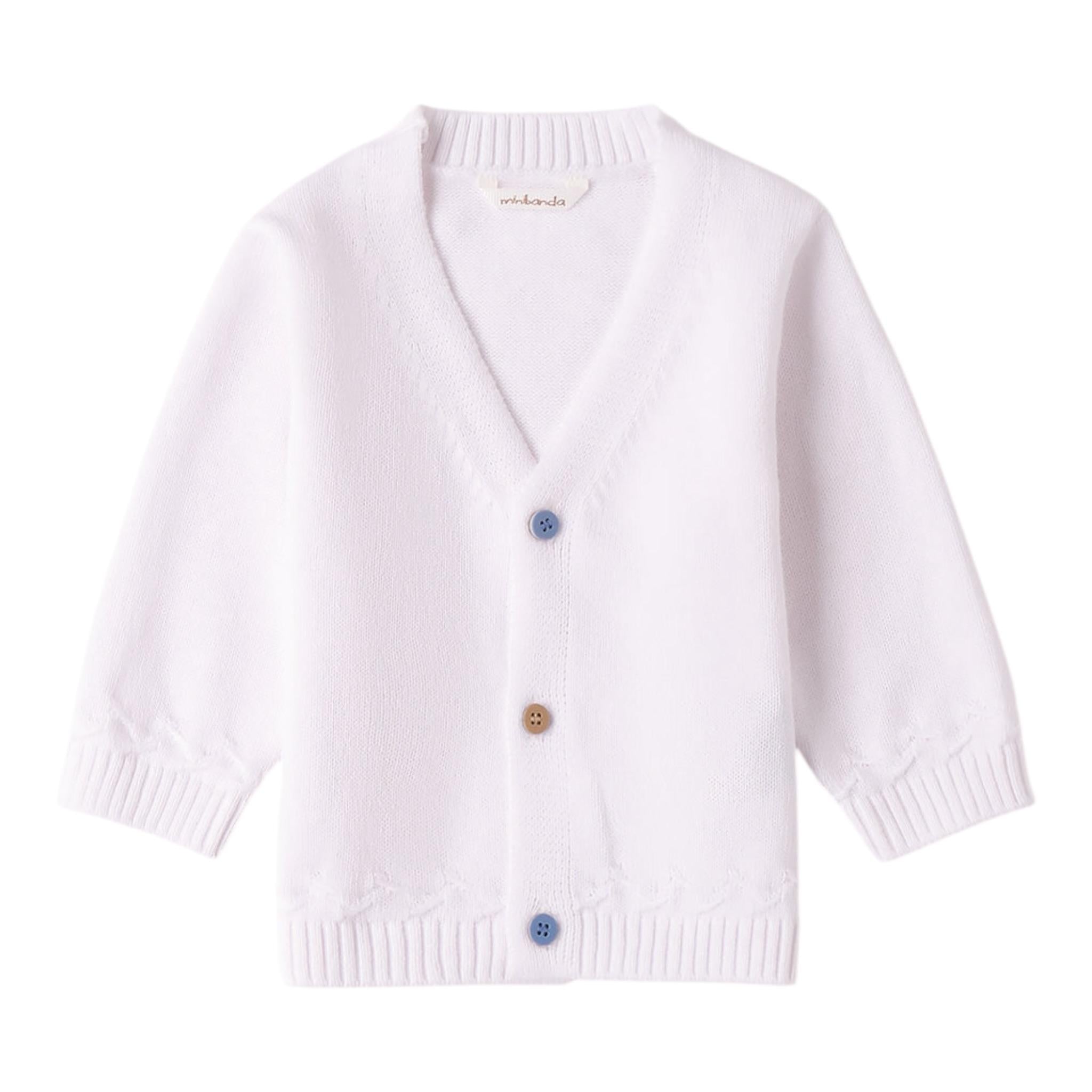 Mini Banda Cardigan Tinta Unita con Bottoni In Contrasto per Neonato 3B643 BIANCO MINI BANDA 