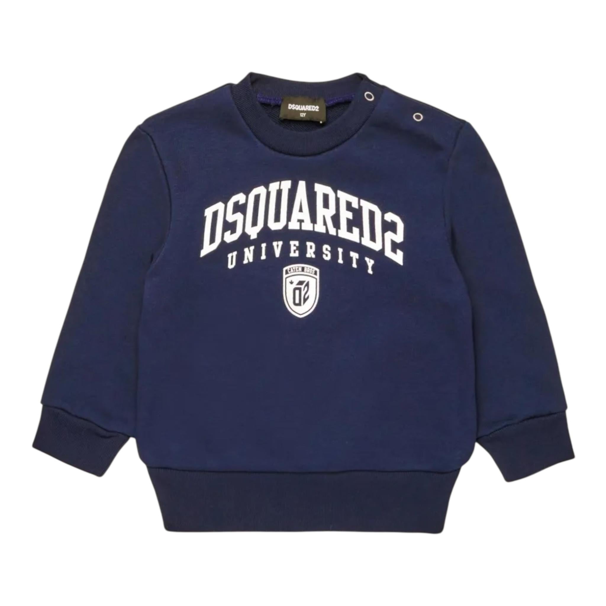 DSQUARED2 felpa chiusa girocollo tinta unita con logo Blu per Bambino DQ2501J BLU DSQUARED2 